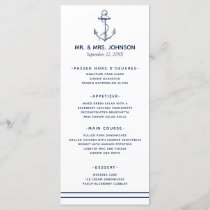 Nautical Navy Anchor Sea Side Wedding Menu