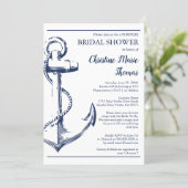 Nautical Navy Anchor Surprise Bridal Shower Recipe Invitation (Standing Front)