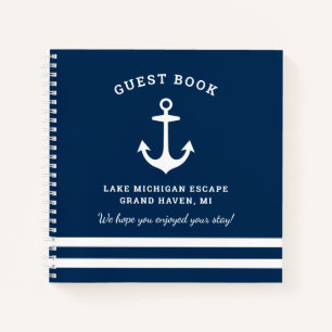 Nautical Navy Anchor Vacation Home Guest Notebook