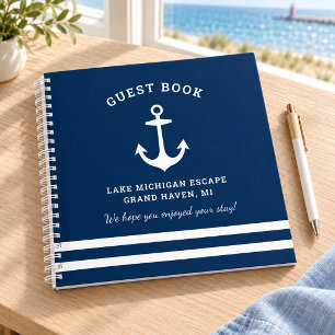 Nautical Navy Anchor Vacation Home Guest Notebook