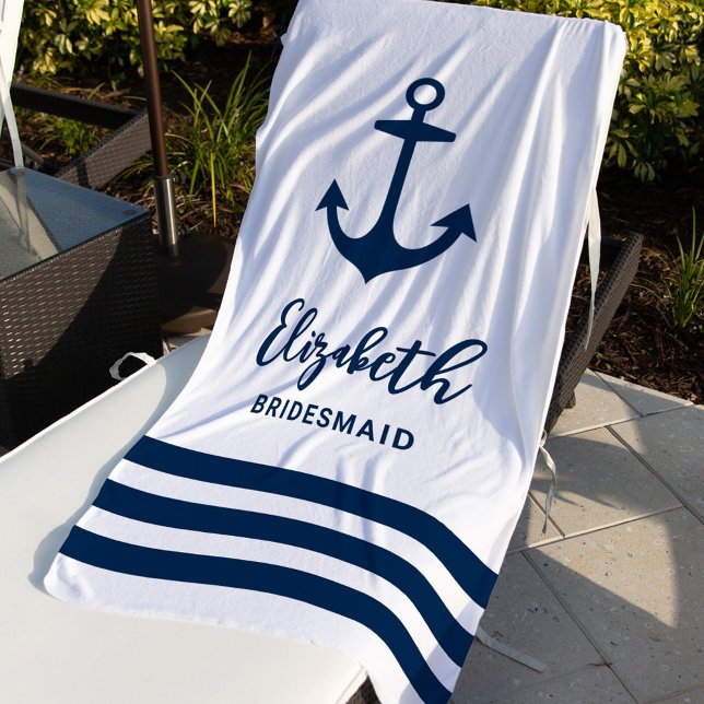 Nautical Navy Anchor Wedding Bridesmaid Beach Towel (Creator Uploaded)