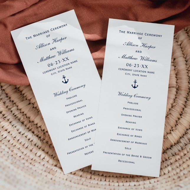 Nautical Navy Anchor Wedding Ceremony Program (Creator Uploaded)