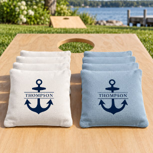 Nautical Navy Anchor Wedding Family Name Cornhole Bags