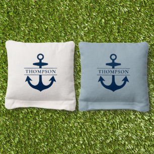 Nautical Navy Anchor Wedding Family Name Cornhole Bags