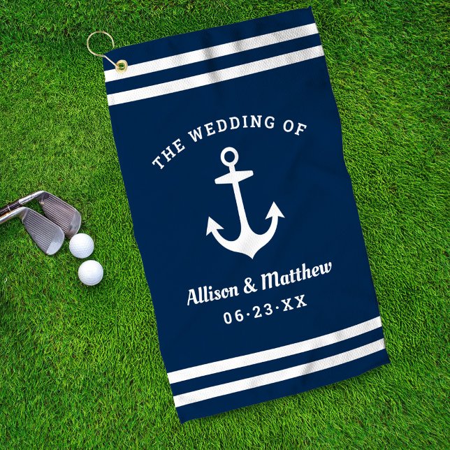 Nautical Navy Anchor Wedding Monogram Golf Towel (Creator Uploaded)