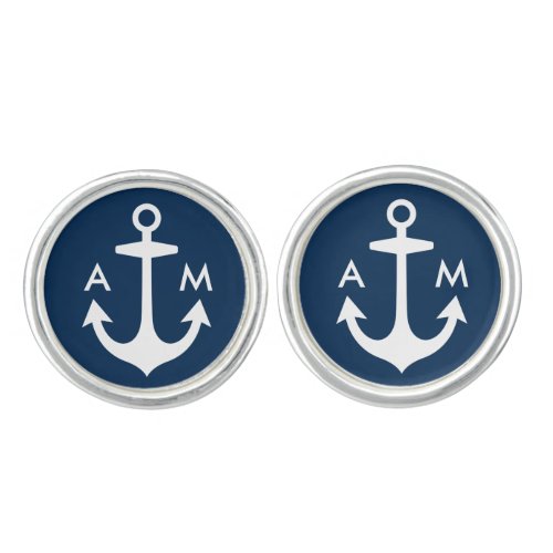 Nautical Navy Anchor Wedding Monogram Initials Cufflinks