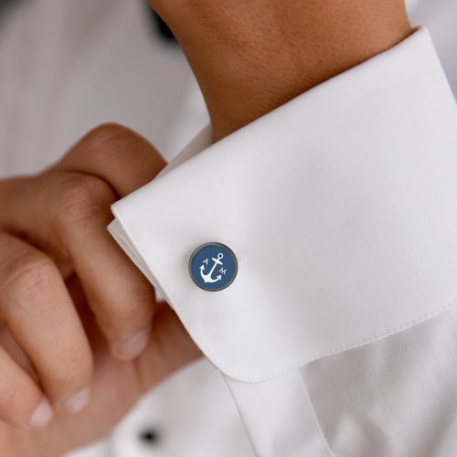 Nautical Navy Anchor Wedding Monogram Initials Cufflinks