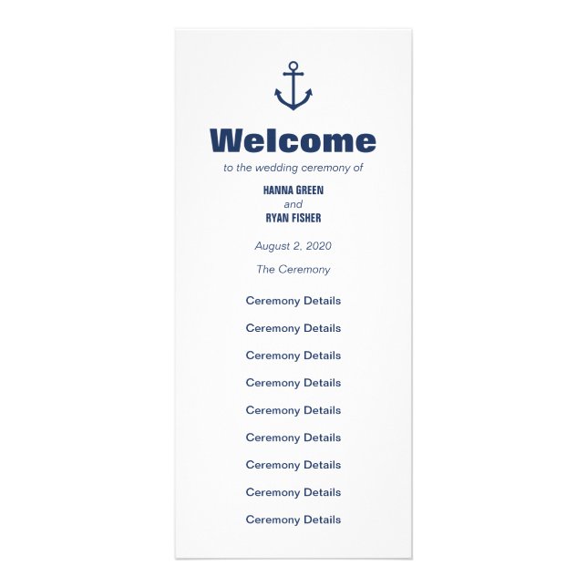 Nautical Navy Anchor Wedding Program (Front)