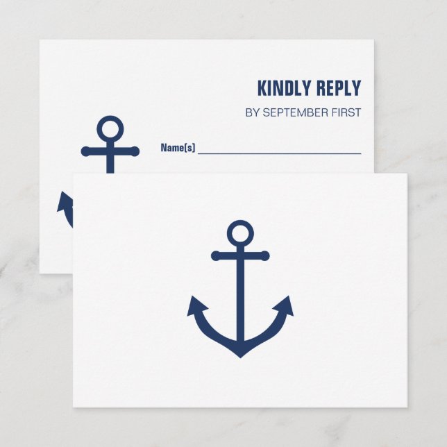 Nautical Navy Anchor Wedding RSVP Response Cards (Front/Back)