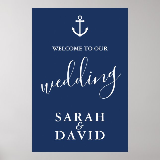 Nautical Navy Anchor Wedding Welcome Sign - Large (Front)