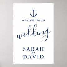 Nautical Navy Anchor Wedding Welcome Sign - Large