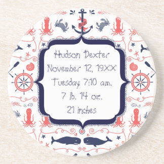 Nautical Navy Anchor,Whale Octopus Pattern Drink Coaster