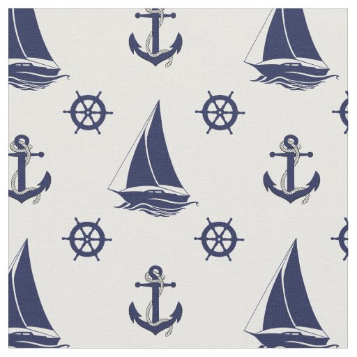 Nautical Navy anchor/wheel/sailboat silhouette Fabric