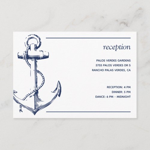 Nautical Navy Anchor White Reception Enclosure Card