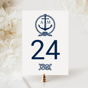Nautical Navy Anchor White Table Number Card