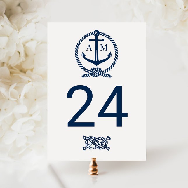 Nautical Navy Anchor White Table Number Card (Creator Uploaded)