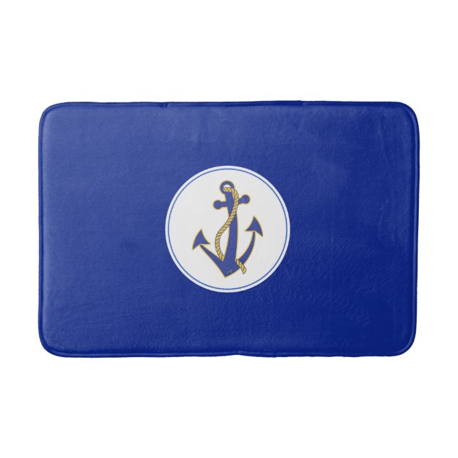 Nautical Navy anchor with gold rope Bath Mats (Front)