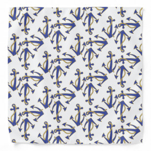 Nautical Navy Anchor with gold Rope Pattern Bandana