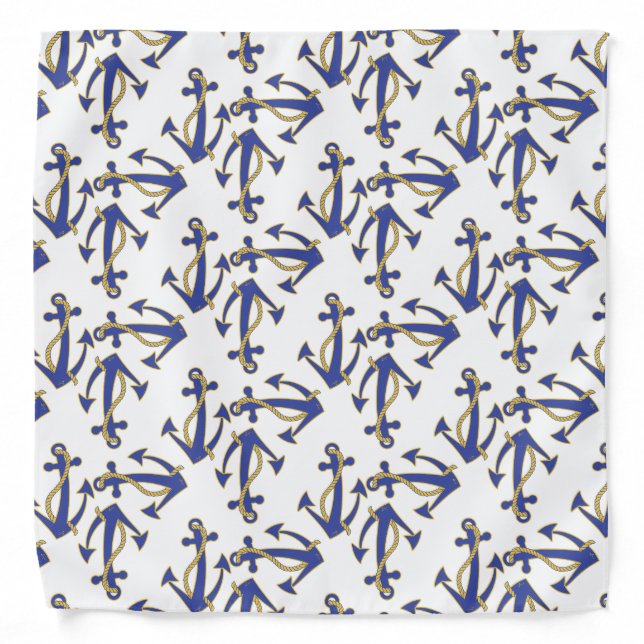 Nautical Navy Anchor with gold Rope Pattern Bandana (Front)