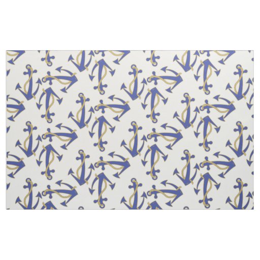 Nautical Navy Anchor with gold rope pattern Fabric