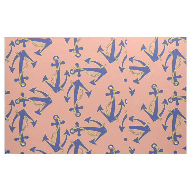 Nautical Navy Anchor with gold rope pattern Fabric (Fat Quarter)