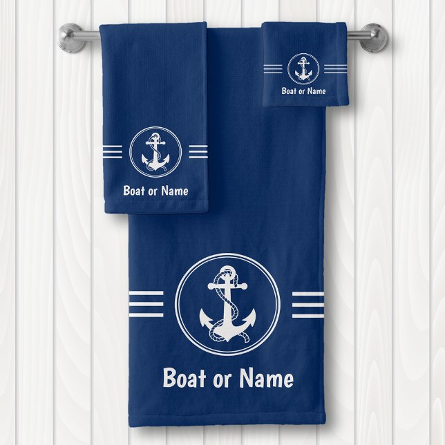 Nautical Navy Anchor With Rope Your Boat or Name Bath Towel Set (Creator Uploaded)