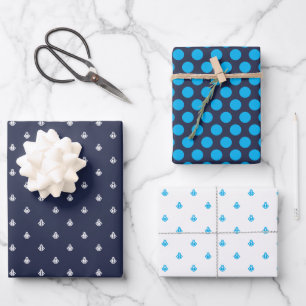 Nautical Navy and Bright Blue Wrapping Paper Sheets
