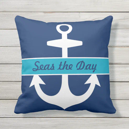 Nautical Navy And Caribbean Blue Custom, Outdoor Pillows Nautical Theme