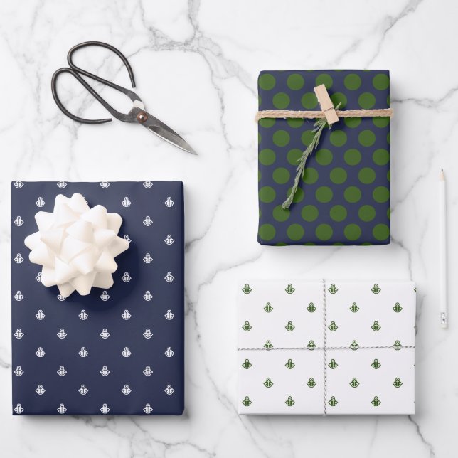 Nautical Navy and Forest Green Wrapping Paper Sheets (Front)