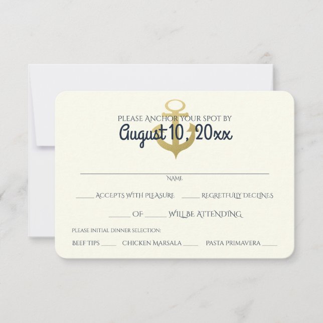 Nautical Navy and Gold Anchor Wedding Response (Front)