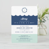 Nautical Navy And Mint Ahoy Twins Chic Baby Shower Invitation (Standing Front)