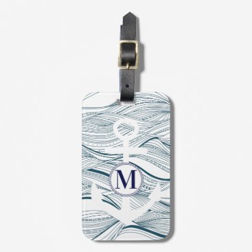 Nautical Navy and White Anchor Monogram Luggage Tag Nautical Navy and White Anchor Monogram Luggage Tag