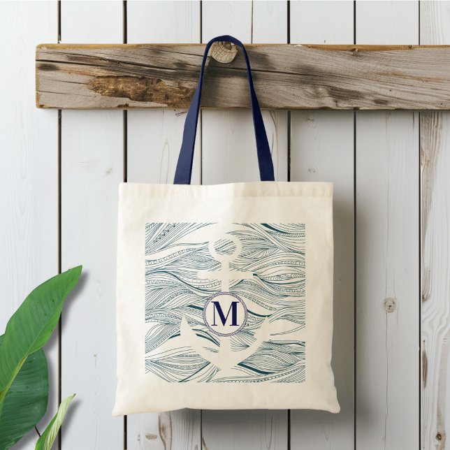 Nautical Navy and White Anchor Monogram Tote Bag (Creator Uploaded)