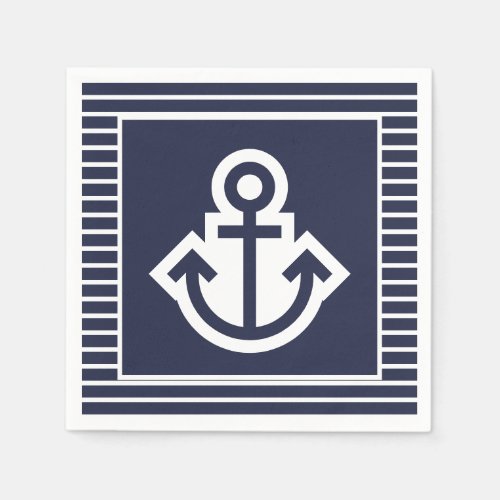 Nautical Navy and White Anchor Napkins