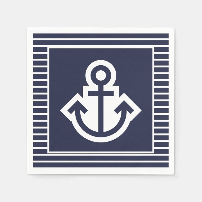 Nautical Navy and White Anchor Napkins (Front)