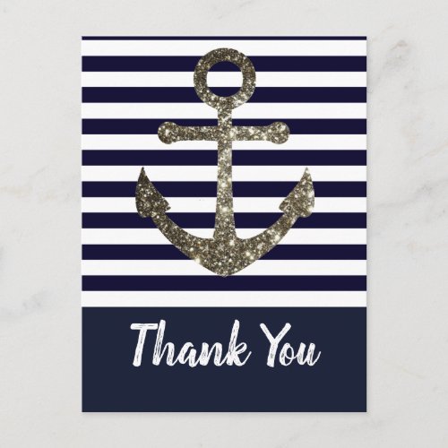 Nautical Navy and White Anchor Thank You Postcard