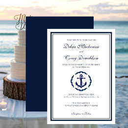 Nautical Navy and White Anchor Wedding Invitation