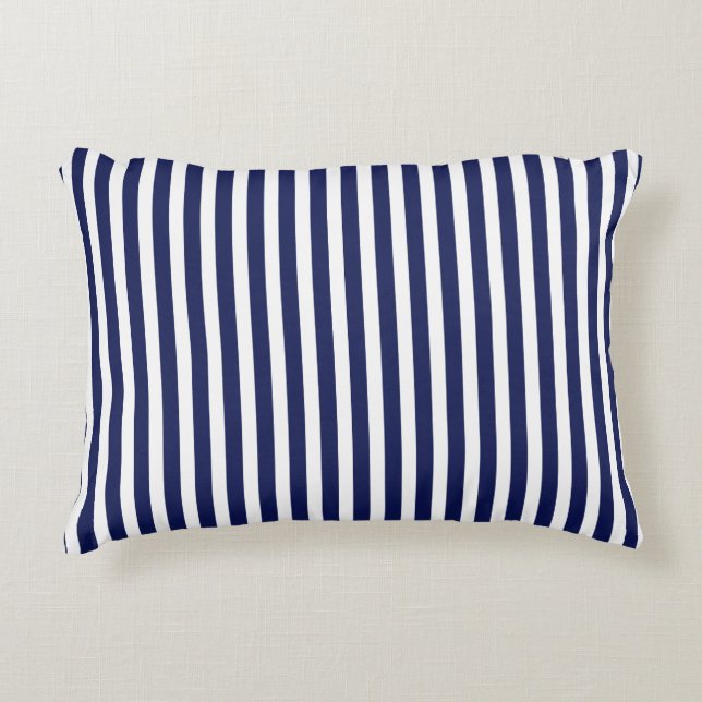 Nautical Navy and White Cabana Stripes Accent Pillow (Front)