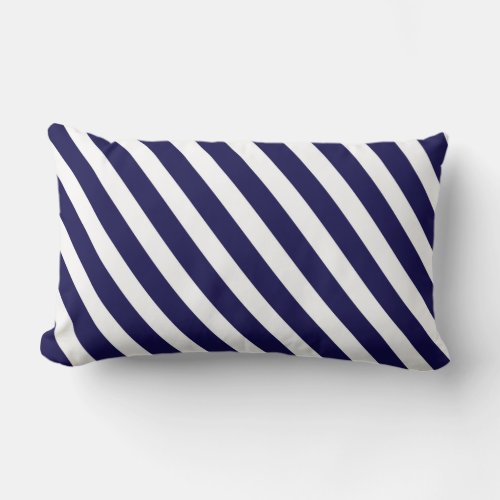 Nautical Navy and White Diagonal Stripes Lumbar Pillow