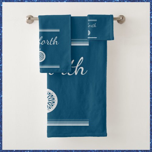 Nautical Navy and White Sailboat Bath Towel