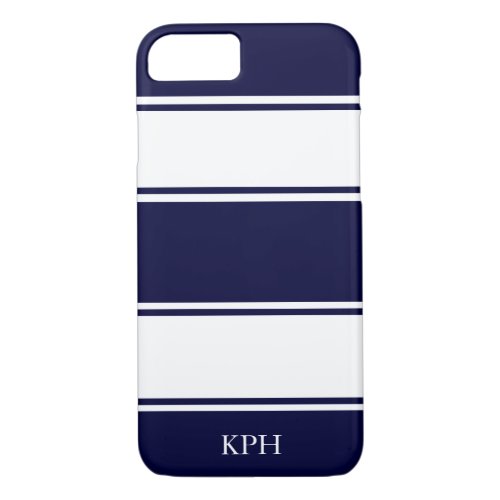 Nautical Navy and White Stripe Monogram iPhone 87 Case