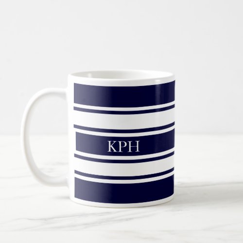 Nautical Navy and White Stripe Monogram Coffee Mug