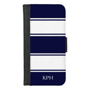 Nautical Navy and White Stripe Monogram iPhone 8/7 Wallet Case