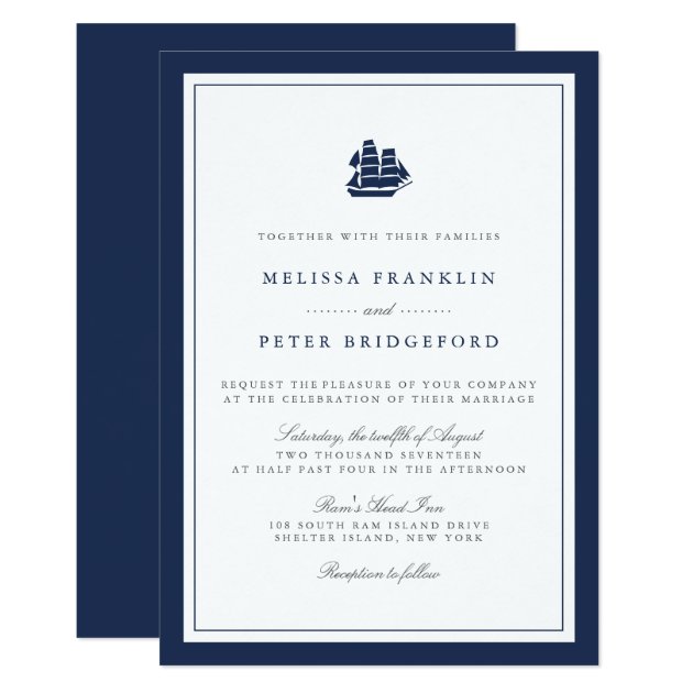 Nautical Navy And White Wedding Invitation | Ship