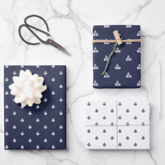 Nautical Navy and White Wrapping Paper Sheets