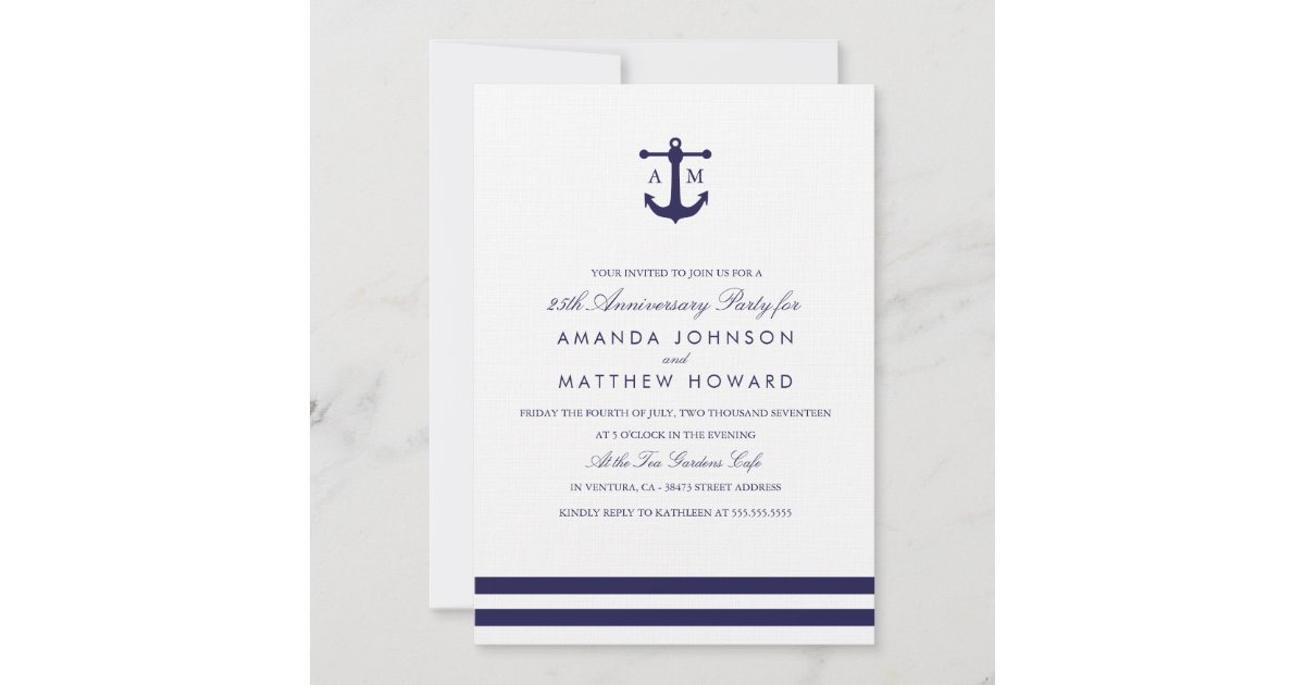 Nautical Navy Anniversary Party Invite | Zazzle