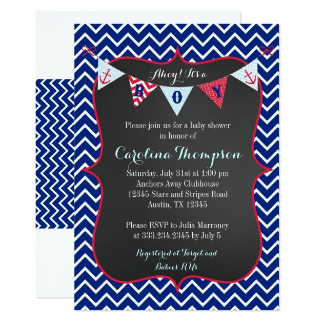 Nautical Navy Baby Boy Shower Invitation Invite