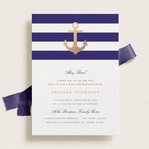 Nautical Navy Baby Shower 5x7 Paper Invitation Card