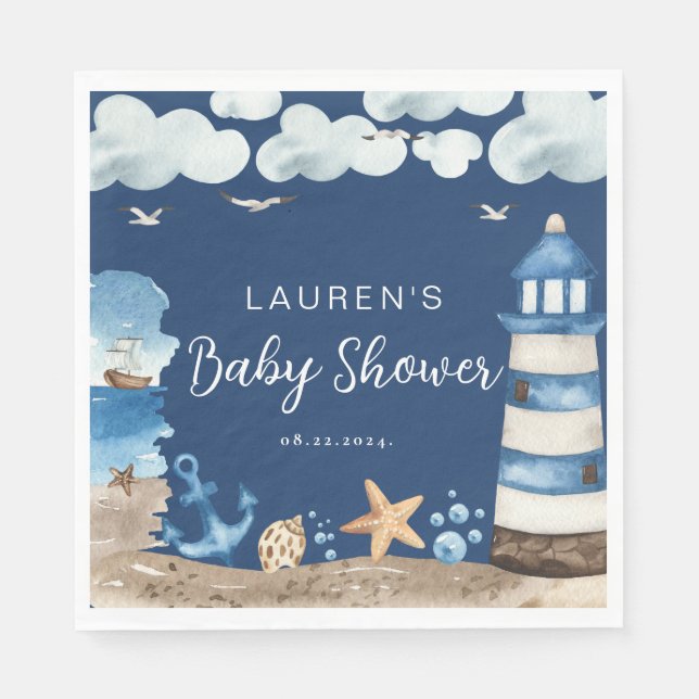 Nautical Navy Baby Shower Napkins (Front)