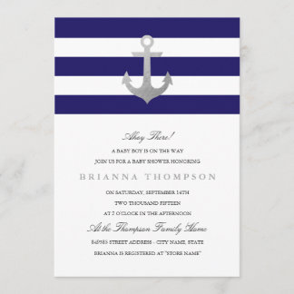 Nautical Navy Baby Shower | Silver Invitation